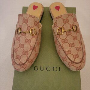 NEW GUCCI Princetown Women GG Canvas Loafer, Mule, Slides, Slippers Size 37 US 7